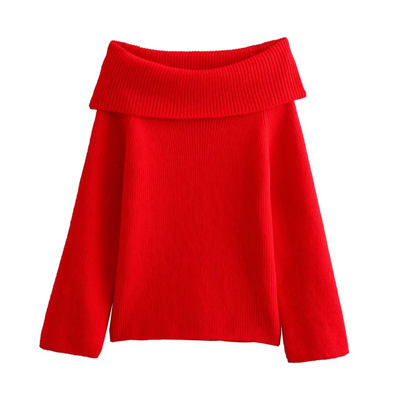 YENKYE Sexy Off Shoulder Red Knit Sweater For Women Long Sleeve Christmas Pullover Autumn Winter Jumper