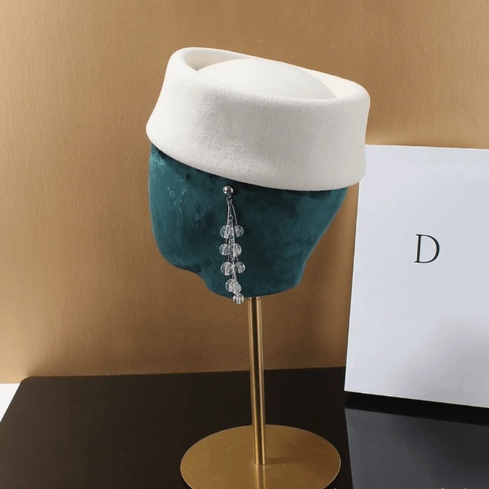 New Hard Top Wool Felt Berets Concave Top British Retro Wedding Fascinator Hats Vintage Fedoras Hats Wedding