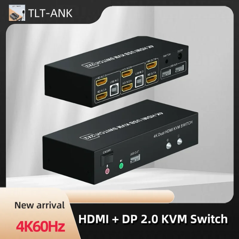 Dual Monitor HDMI DisplayPort KVM Switch 4K 60Hz 2X2 Mixed inputs DP HDMI KVM Switch 2 Monitors 2 Computers for PC