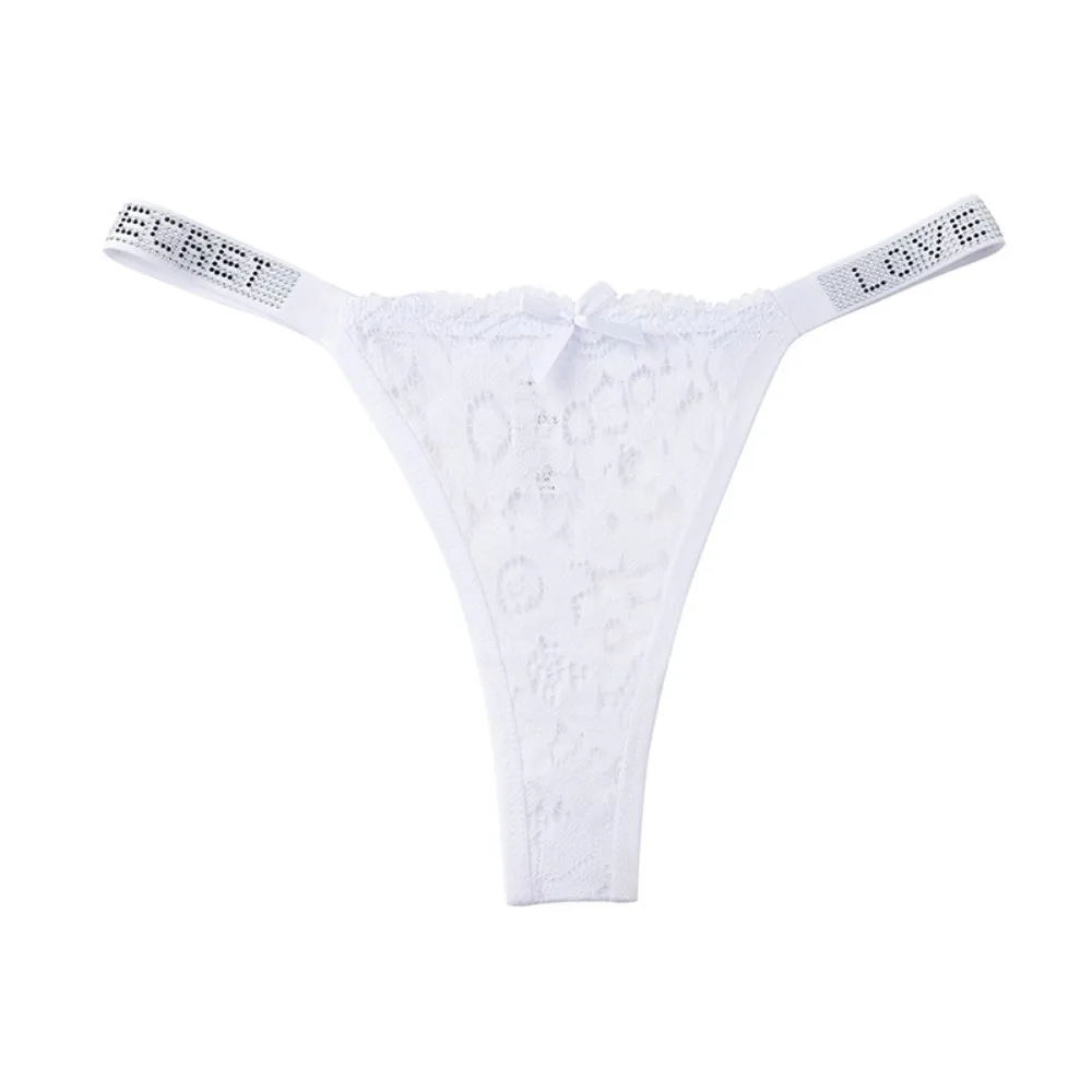 

Crystal Lace Flower Panties Cotton Crotch Embroidery Seamless Thong Underpants Low-waist Bikini Underwear Women Girl Lady