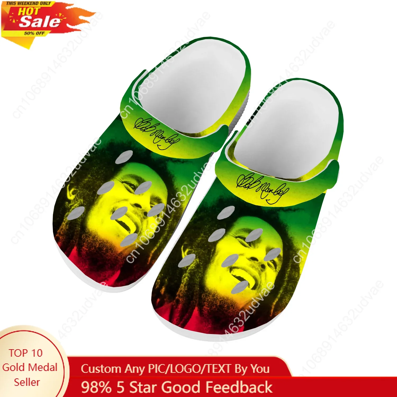 Bob Marley Reggae Rasta Sandals Mens Women Youth Boy Girl Water Shoes Home Garden Clogs Custom Made Breathable Hole Slippers