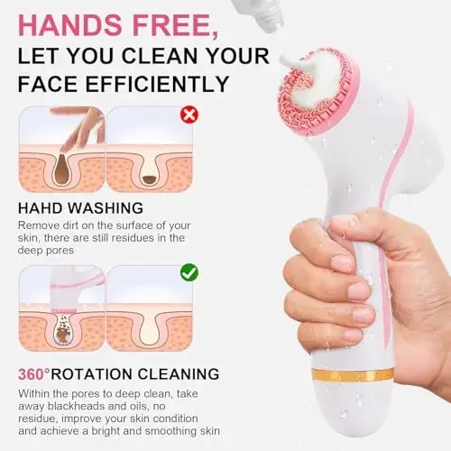 Escova elétrica de limpeza facial em silicone 3 em 1, massageador facial, com vibração sônica, rotação, à prova de água, com eletrodos galvânicos, par
