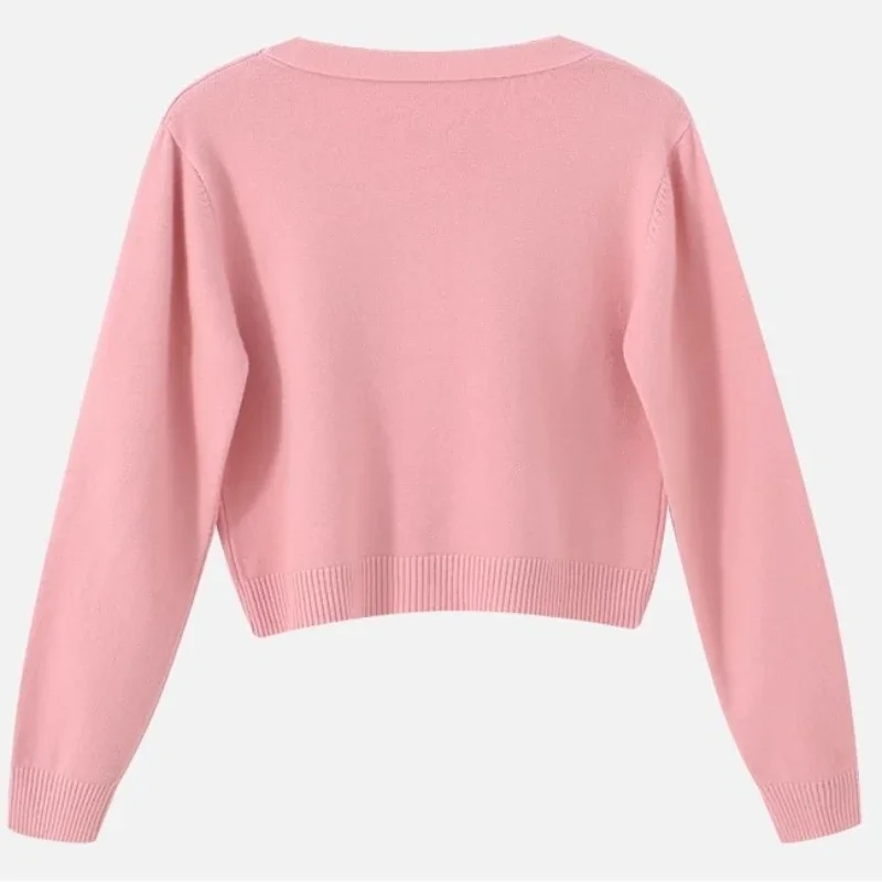 Femmes automne hiver à manches longues recadrée pull 2025 ample solide Cardigan mode tricoté femme vêtements doux col en v hauts courts
