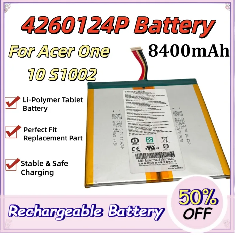 8400mAh 4260124P Tablet Battery Compatible with Acer One 10 S1002 High Capacity Li-Polymer Replacement Internal Battery
