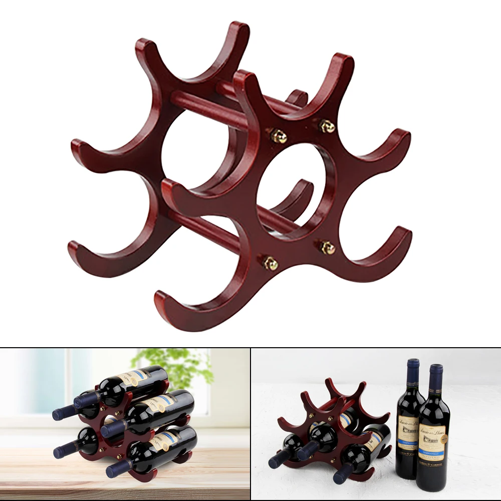 Wood Wine Bottle Display Stand,Wood six-Bottle Wine Rack, Natural,Easy to Assemble for Home Living Room Kitchen Bar(US Shipping)