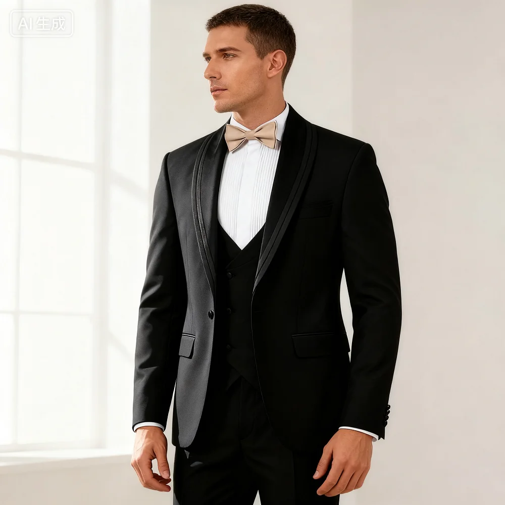 

Suave Khaki Unique Breasted Peak Lapel Men's Ternos 3-Piece Suit (Jacket + Pants + Vest) Wedding Party Ensemble