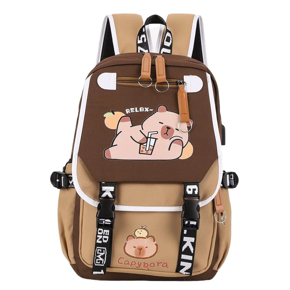 

Capybara Kawaii Schoolbag with Pencil Case Casual Bookbag Adjustable Strap Adorable Daypack Travel Backpack