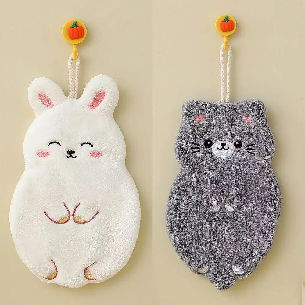 2Pcs Cartoon Hand Towel Handkerchief Kitchen Rag Coral Water Absorption Quick Drying Household Hanging Towel Children Thickened