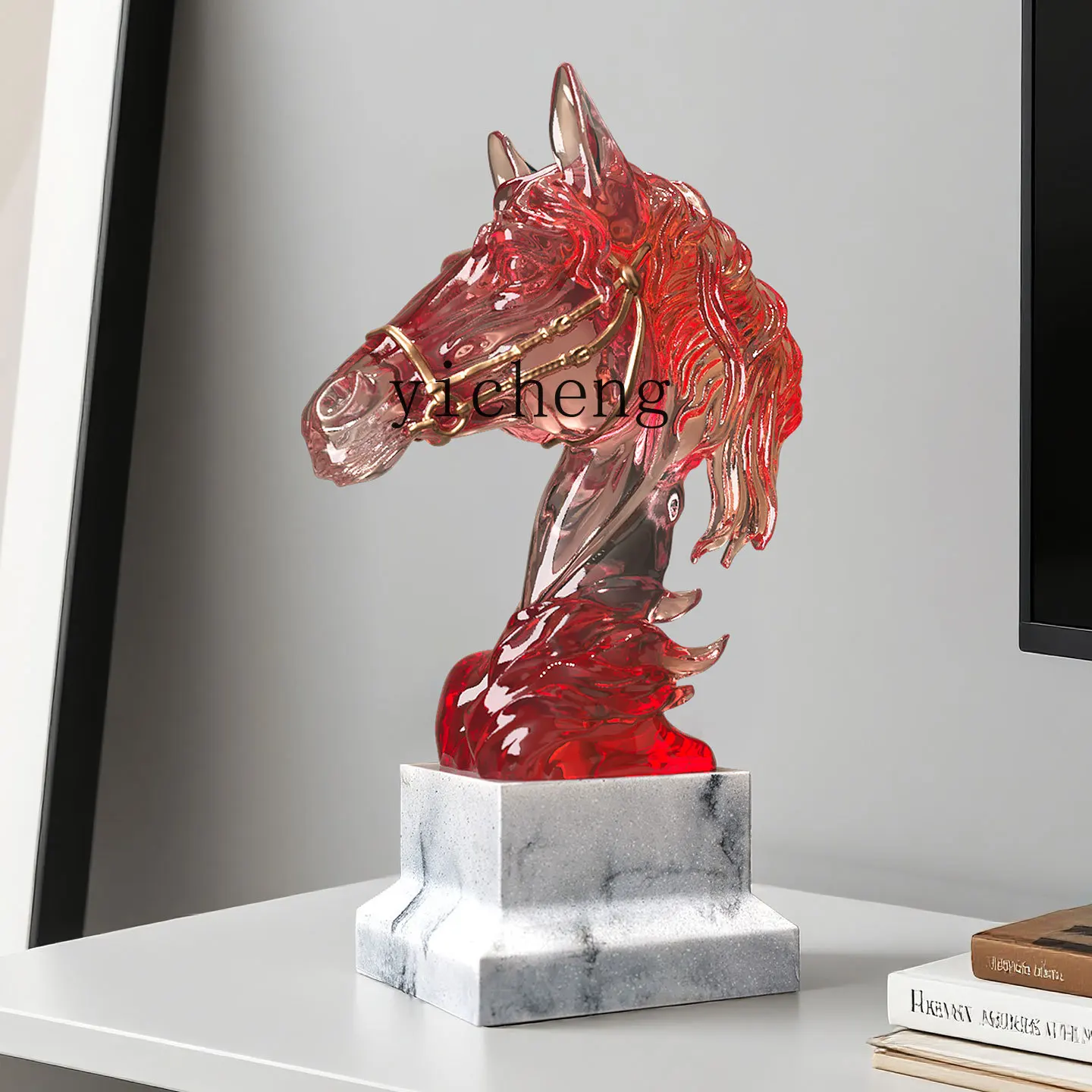 

ZYA Horse Head Ornament Art Light Luxury Living Room TV Cabinet Entrance Decoration Office Craft