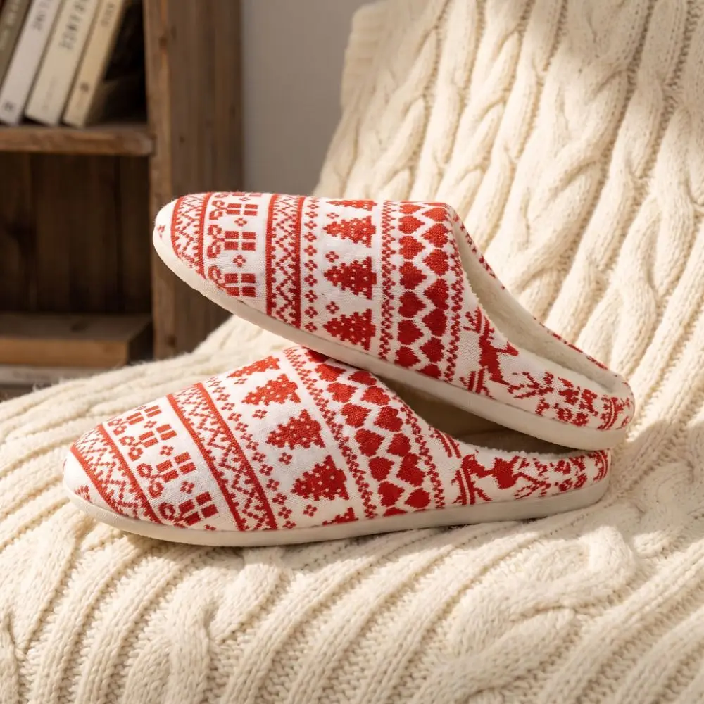 Soft Santa Claus Christmas Slippers Tree Warm Winter Slippers Reindeer Non-Slip House Shoes Winter