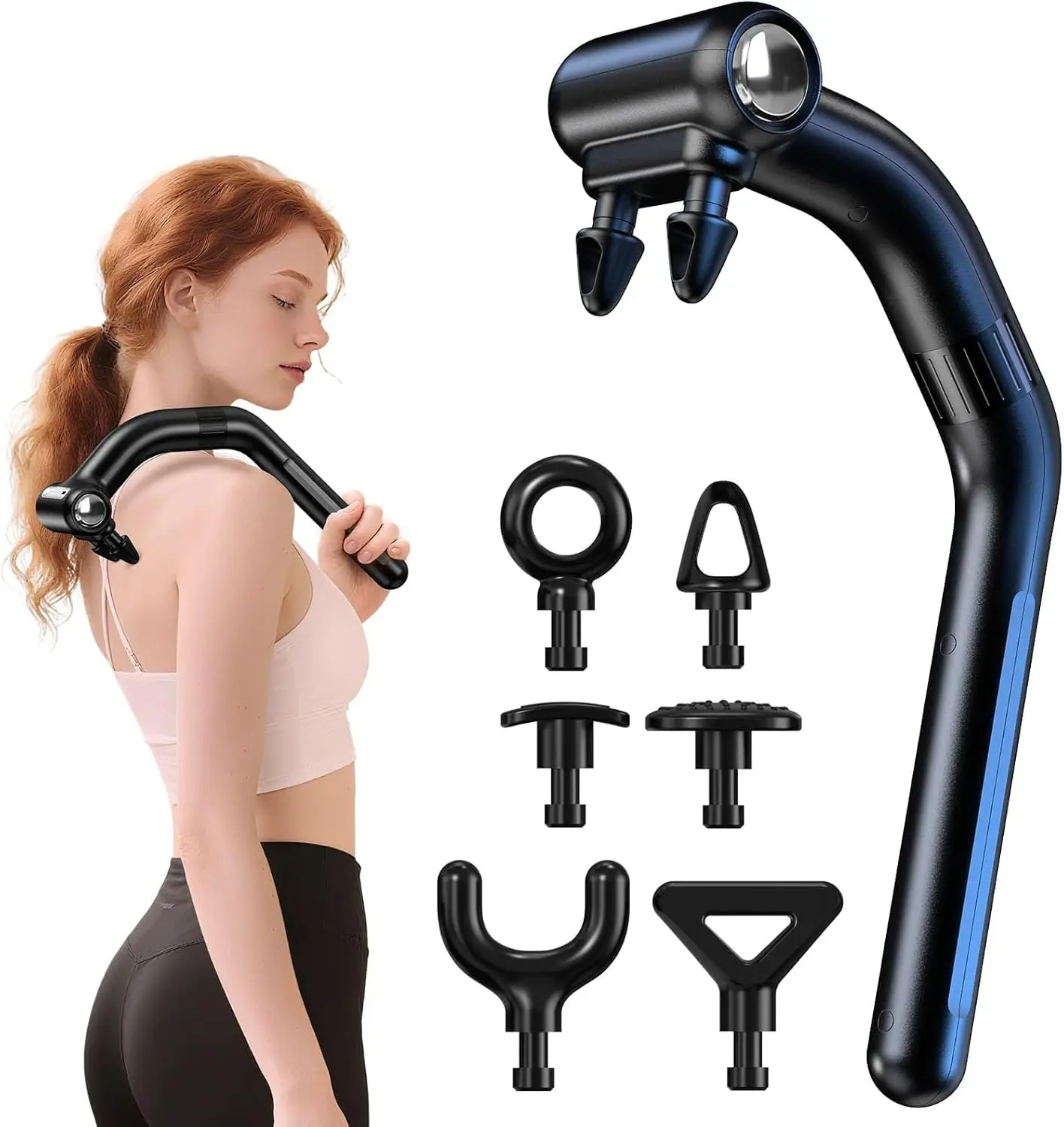 Dual-Head Massage Gun with Extension Handle, 3-in-1 Detachable Handheld Percussion Muscle Massager for Back Neck Shoulder Body D