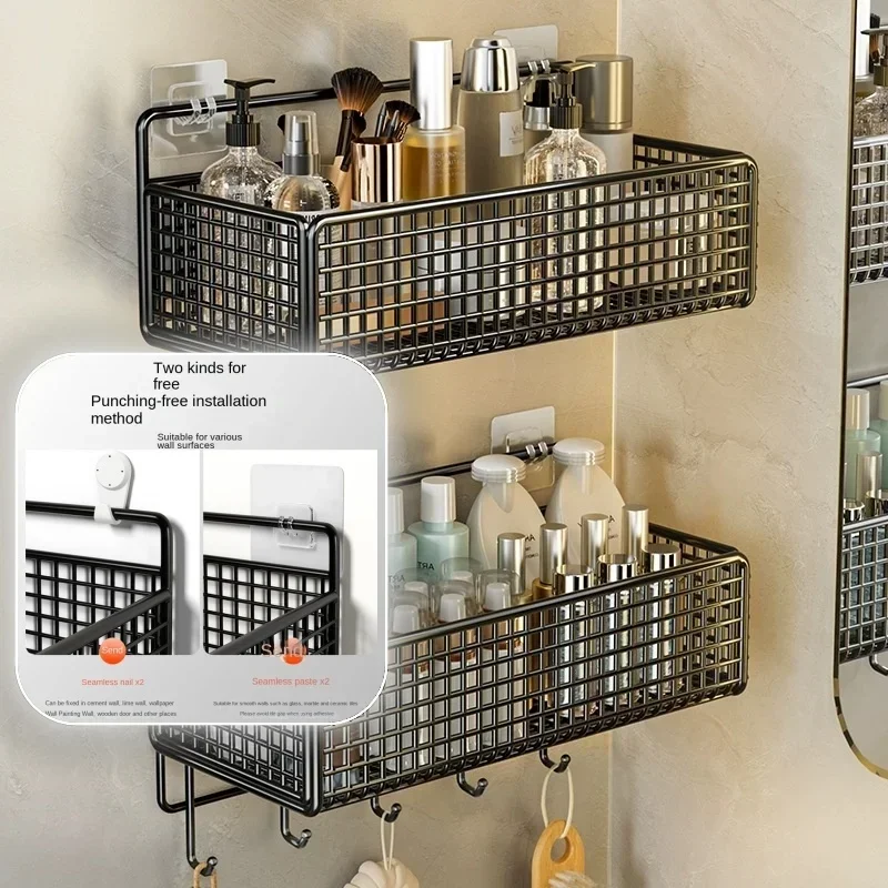 No-Punch Bathroom Shelf Toilet Wall Mount Restroom Storage Rack Bathroom Super Weighing Shelf Washstand Large Capacity Shelf