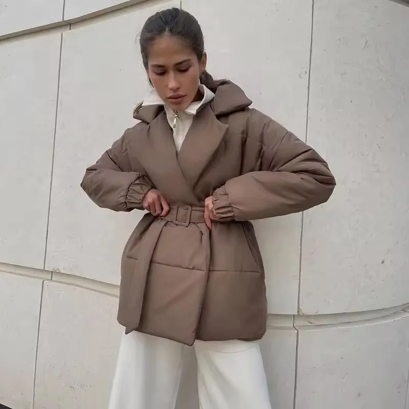 Parka d'hiver avec poches à revers pour femme, veste rembourrée en coton à manches longues et col en V, à la mode, chaude et solide, vêtements d'extérieur pour la neige