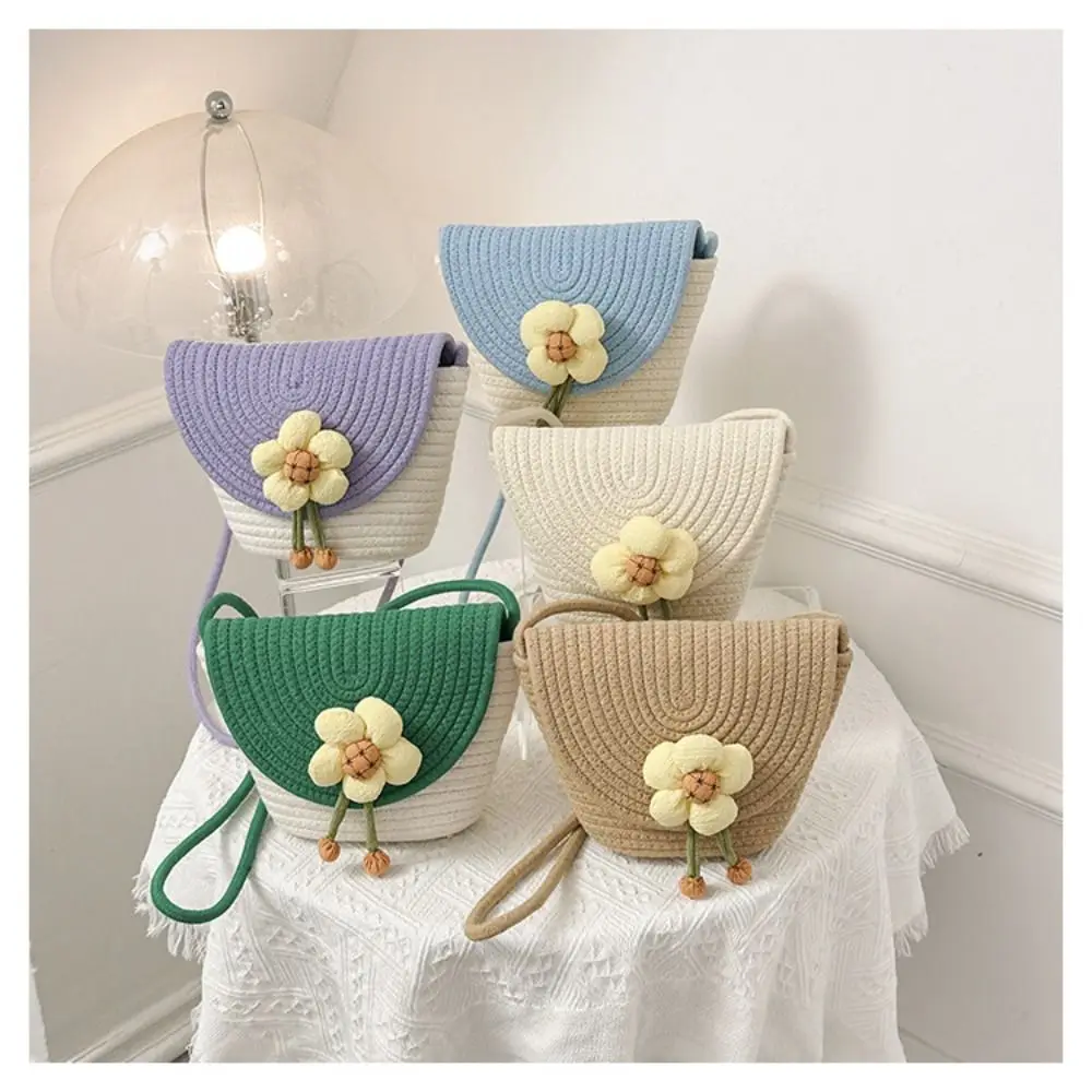 

Simple Flower Weave Straw Bag Beach Handbag Bohemian Style Hollow Bucket Bag Cotton Rope Large Capacity Beach Bag Travel