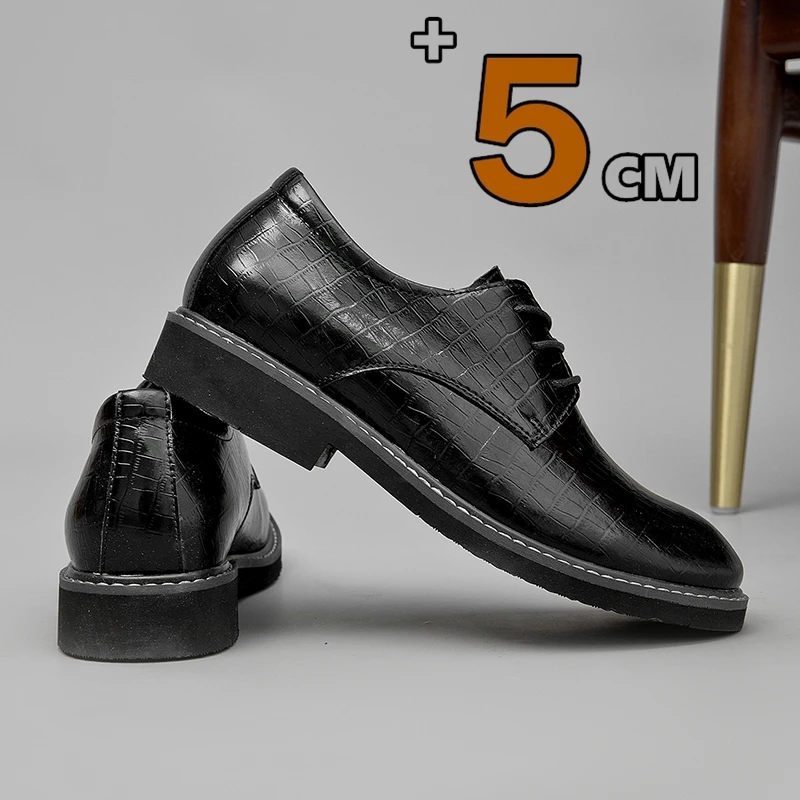

Mens Invisible Height Increasing Dress Shoes 5cm Soft Leather Oxford Derby Formal Business Wedding Groom Shoes Lift Taller Male