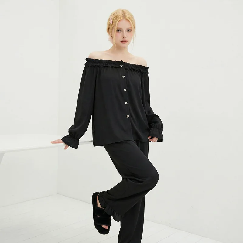 26 Spring Summer Ice Silk Women Girl Fashion Pajamas 2piece Set High-end Long Sleeve Pants Sweet Nightgown Sleepwear Homewear