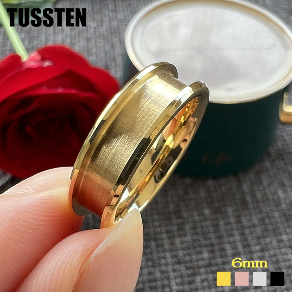 

TUSSTEN 6MM Tungsten Empty Blanks Jewelry Ring 4.0 Groove Beveled Edges Polished Shiny Multicolor Available