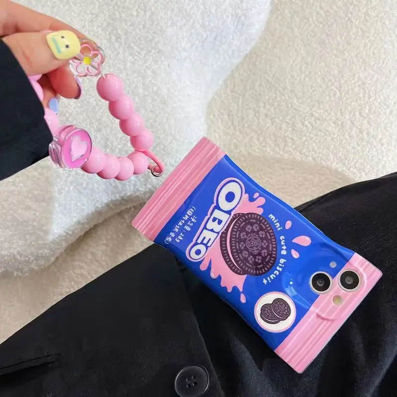 Strawberry Flavored Biscuit Phone Case,For iPhone 14 13 12 11 Pro XS MAX XR 7 8 Plus SE 2020 Silicone Cover With Chain image 2