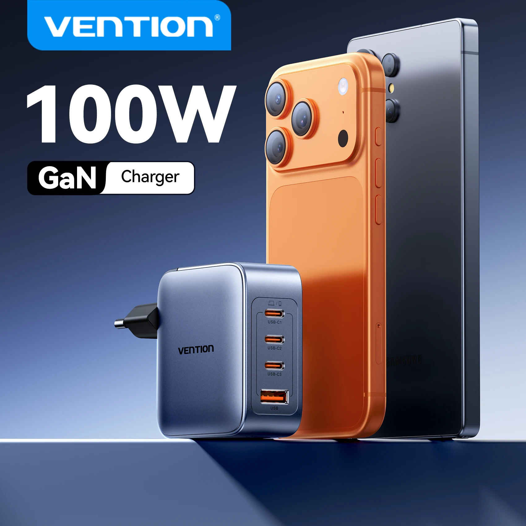 Vention USB Charger 100W GaN Charge for iPhone 16 15 14 PD Fast Charging for iPad Xiaomi Samsung USB Type C Mobile Phone Charger