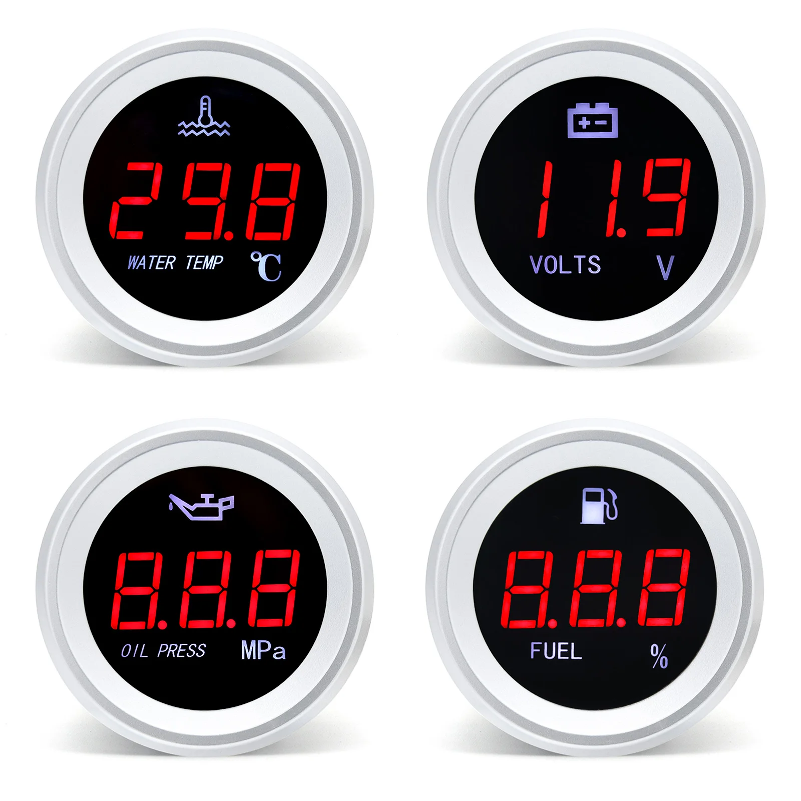 52mm Water Temperature Gauge Car Digital Meter LED Display Fuel Level Gauge Voltmeter Oil Pressure Gauge with Alarm Function