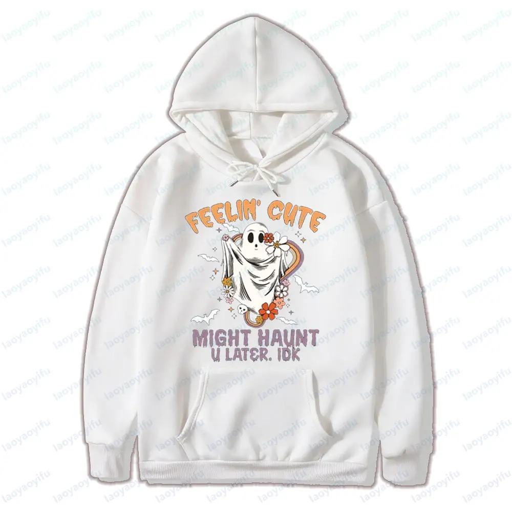 Feelin Leuke Halloween Ghost Hoodies Retro Bloemen Halloween Tops Dames Unisex Herfst Sweatshirts Grafisch Gedrukt Trendy Streetwear