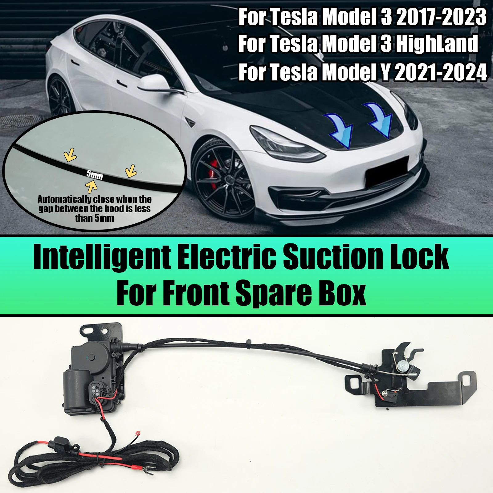 For Tesla Model 3 Y Highland 2017-2024 Front Spare Box Electric Lock Soft-closing Front Trunk Suction Motor Automatic Adsorption