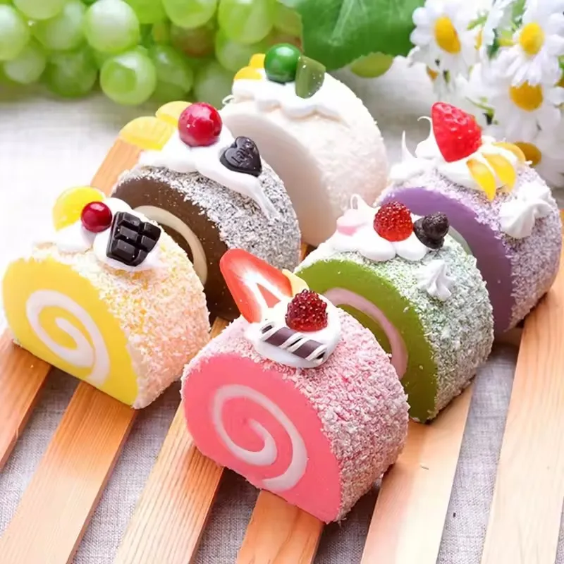 Pastel Artificial de Simulación, Rollo Suizo Falso, Postre de Imitación de PU, Decoración para el Hogar, Cocina, Fiestas, Accesorios de Fotografía