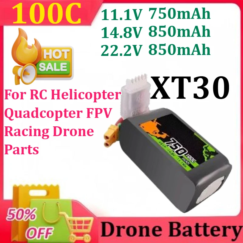 Nowa bateria Lipo 11.1/14.8/22.2V 750/850mAh 3S 4S 6S 100C z wtyczką XT30 do helikopterów RC, quadrocopterów, dronów wyścigowych FPV, części do dronów.