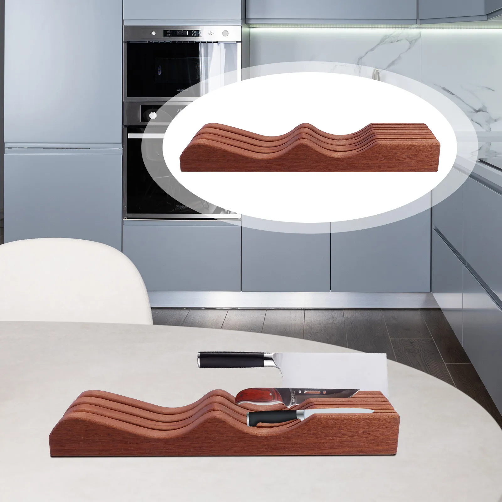 

1Pcs Premium Wood Kitchen Cutter Rack Sturdy Desktop Cutting Tool Storage Holder Flat Bottom Design for Organized Home