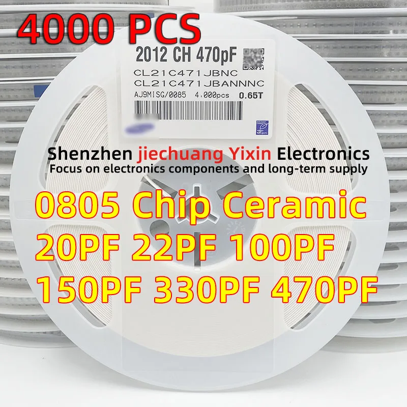 

4000pcs Chip Ceramic Capacitor 0805 20PF 22PF 100PF 150PF 330PF 470PF 50V 5% accuracy NPO/COG material 2012 Capacitance