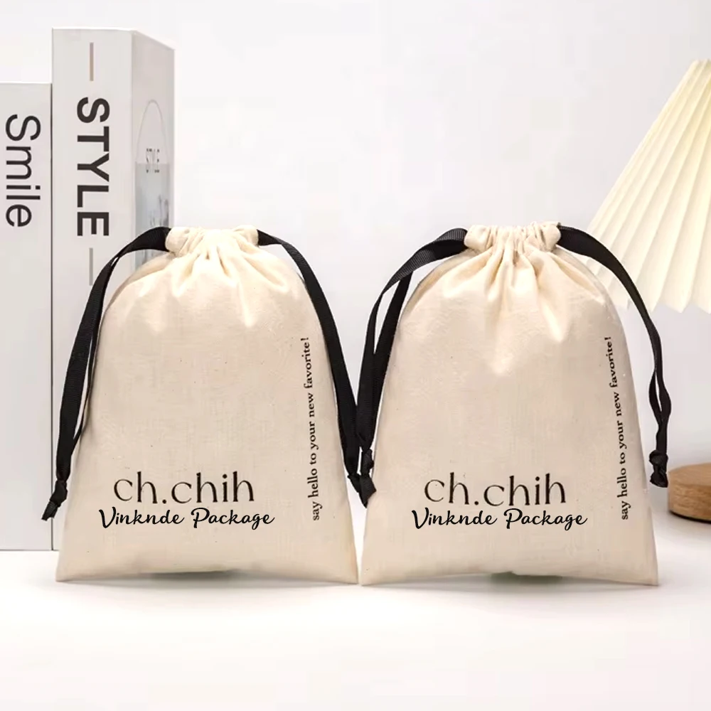 

Экологический логотип с принтом из органического хлопка, муслиновая сумка, персонализация, натуральный хлопок, лен, ювелирные изделия, упаковка на шнурке, подарочные пакеты