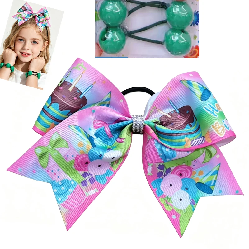 3pcs/1set Kids Birthday Hair Bow Elastic Hair Tie, Happy Birthday Ribbon Cheer Bow Rhinestone Center, Girls Hair Accessories