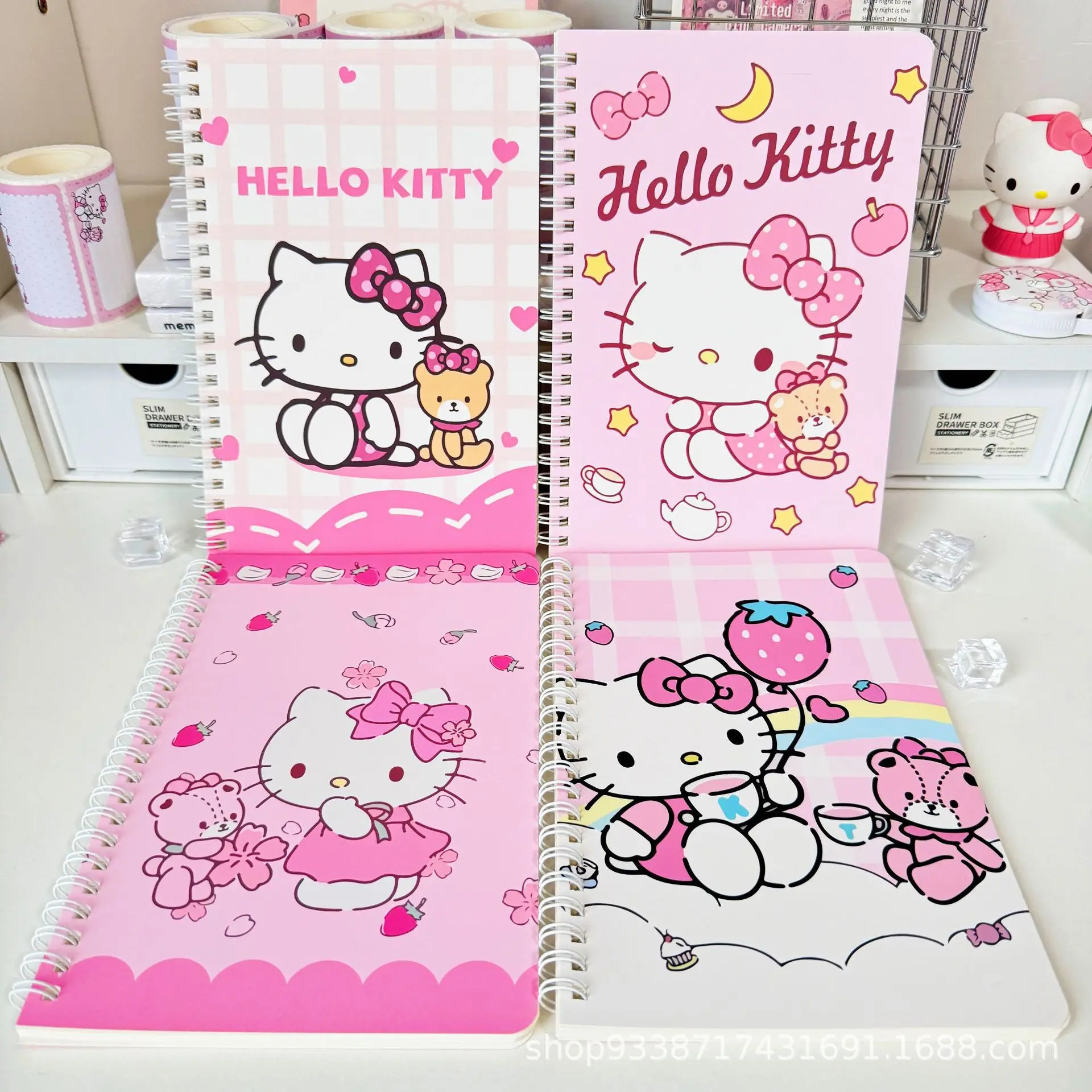 

4PC SKawaii Sanrio Hello Kitty A5 Coil Notebook Cute Notebook Student Notebook Horizontal Notebook Girl Gift