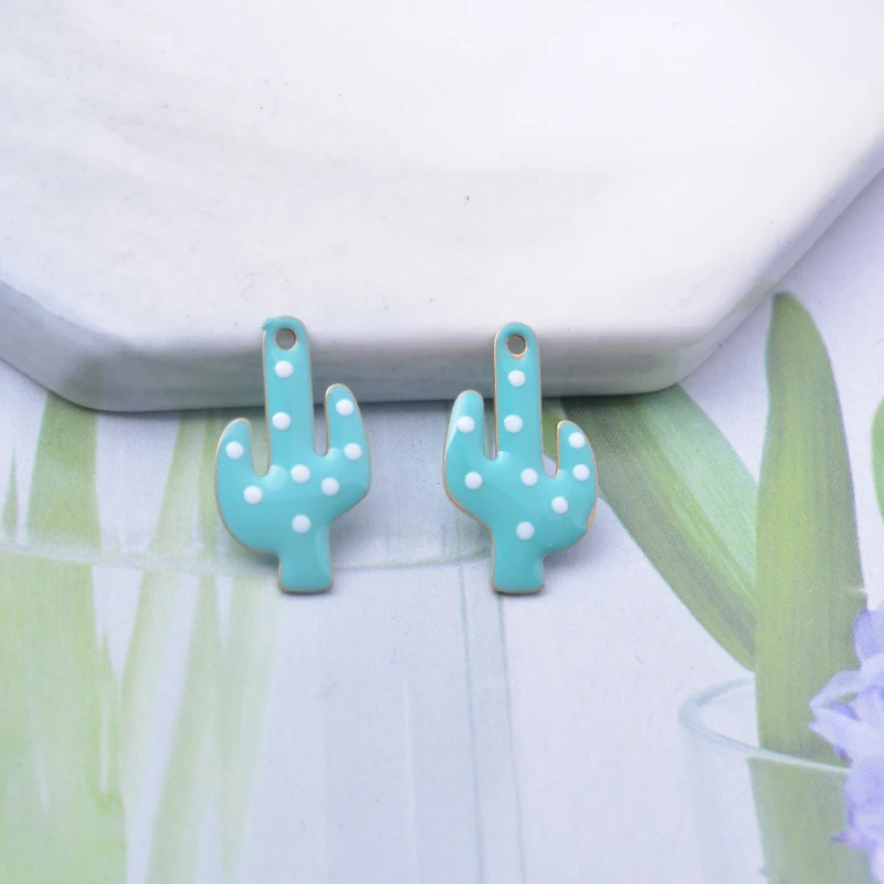 30 Stück Kupfer-Kaktus-Anhänger, grün, klein, beidseitig emailliert, Smaltato Rosso, Anhänger-Verbinder für DIY-Schmuck- und Ohrringherstellung – Detail 2
