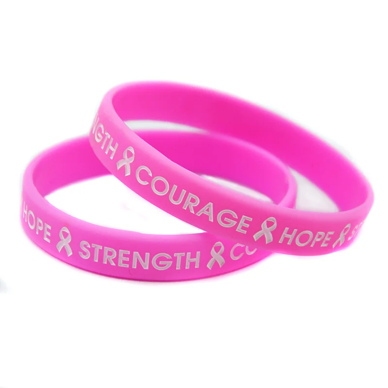 1 PC Pink Silicone Bangle 'Hope Strength Courage' Inspirational Bracelet for Cancer Awareness