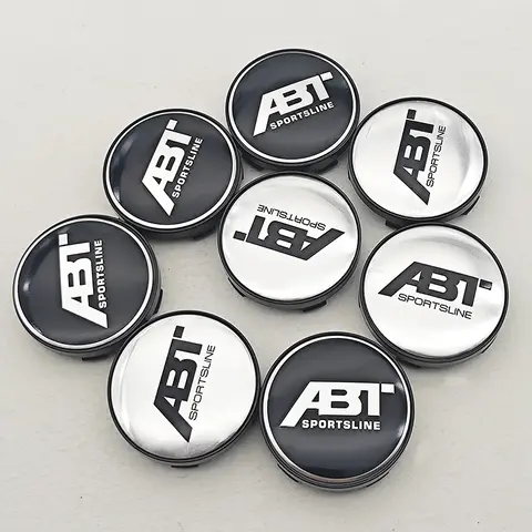 4pcs/set 60mm ABT SPORTSLINE Logo Car Emblem Wheel Hub Center Cap Badge Covers With Black Base For Car Universal Accessories