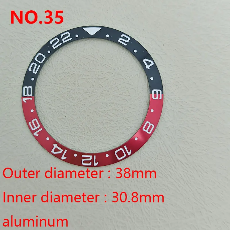 38mm*30.8mm Aluminum Ring Two-tone color with white character Arabic GMT Watch Bezel Insert For Men's Watch Cases