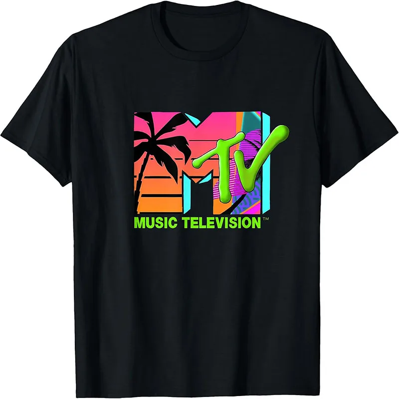MTV Music Television Retro 80s Neon Palm Tree Vintage Logo T-Shirt
