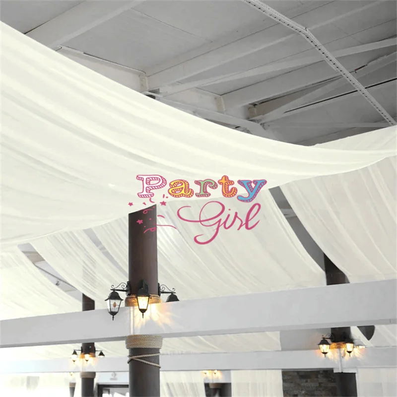 

White Ceiling Drapery Sheer Curtain Panel Roof Canopy Decoration Draping Fabric With 4" Pocket