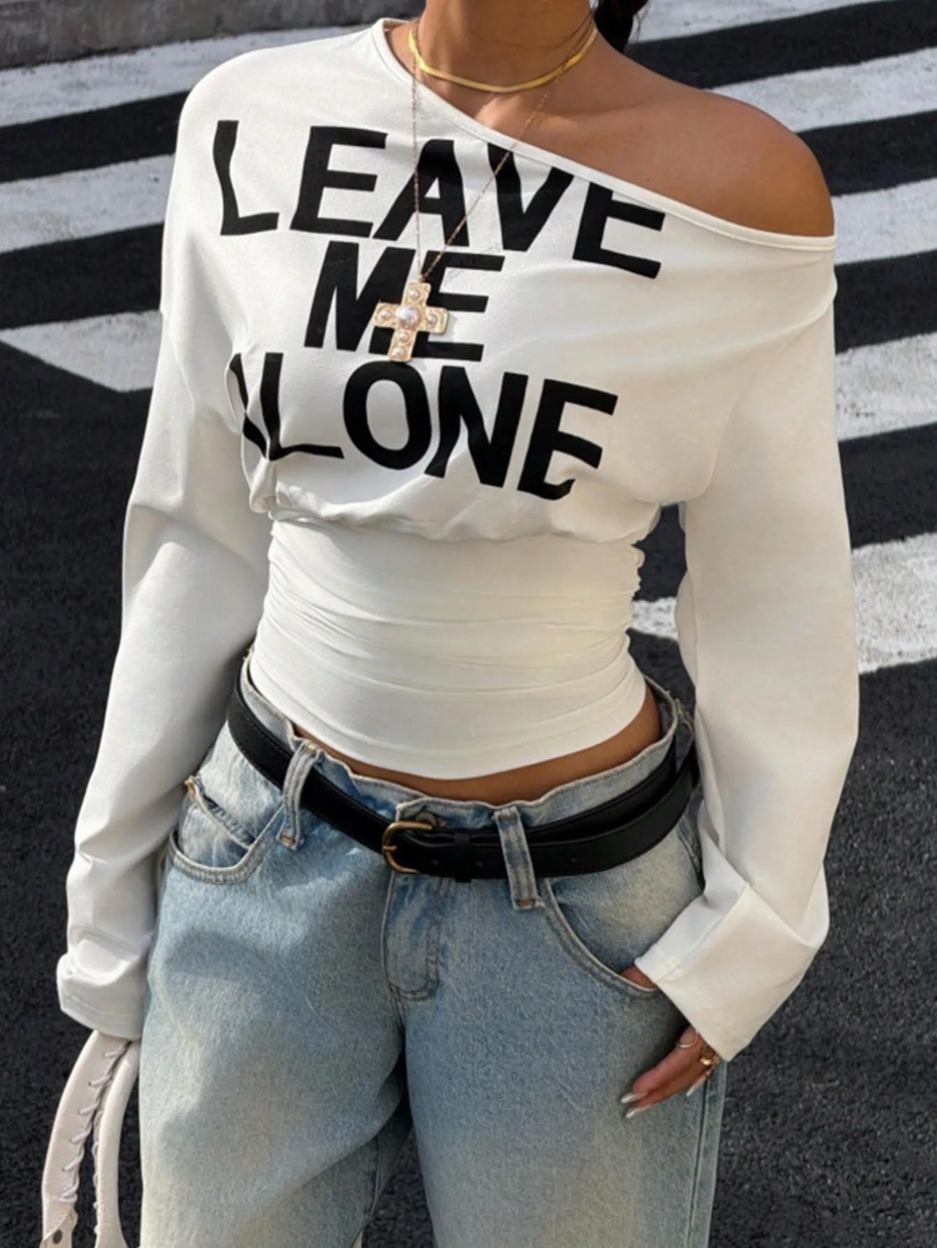 Y2K Spicy Girl 2026 New American Retro Sweatshirt Ladies Asymmetric One Shoulder Letter Print Slim Design Summer Tops
