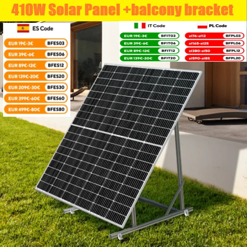 410W All Black Solar Panel Half Piece Photovoltaic Module Monocrystalline Silicon Panel with Balcony Solar Mounting Kit For Roof