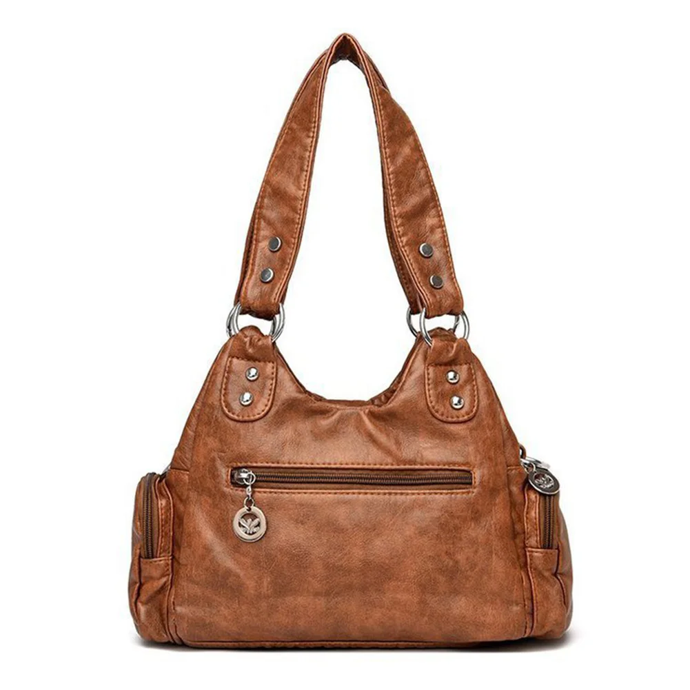 

Women Retro Rivet Shoulder Bag Multiple Pockets Leather Tote Bag Detachable Strap Casual Underarm Bag Female Travel Handbag