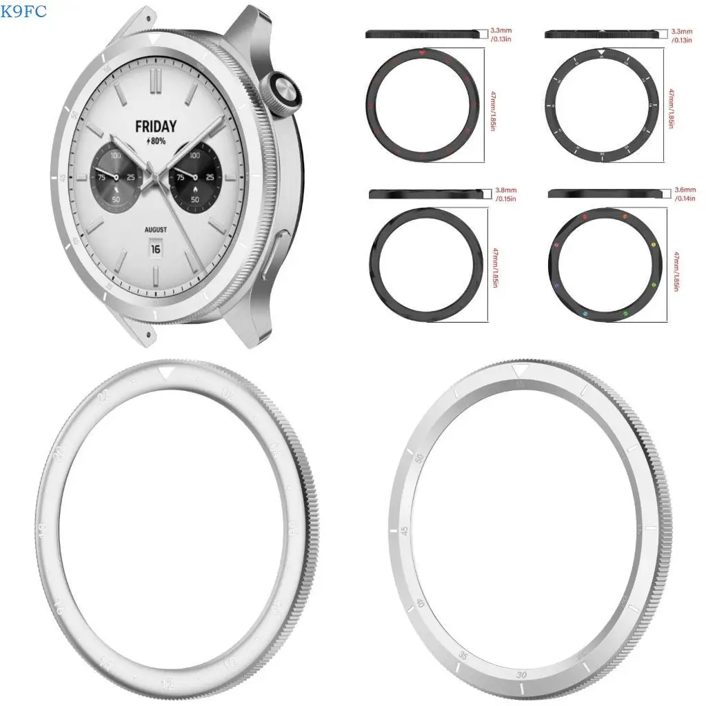 Moldura metal elegante K9FC com vidro temperado incluído Moldura aço elegante Instalação rápida adequada para smartwatches