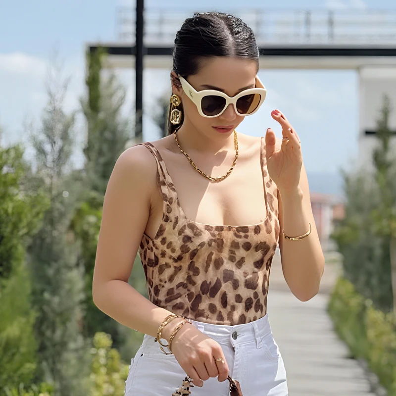 Body con estampado de leopardo para mujer, mono corto de una pieza para mujer, traje de baño sin mangas con corsé blanco y negro, camisetas informales sin mangas