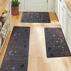 Alfombra de cocina de flores y plantas, alfombrilla de franela antideslizante, lavable a máquina, adecuada para puerta de pasillo y cocina, 1 unidad