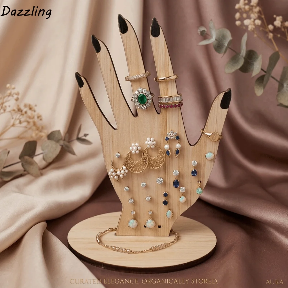 2D Wooden Hand Shaped Ring Display Stand Lightweight Compact Size Ring Holder Smooth Polished Sturdy Jewelry Storage Holder