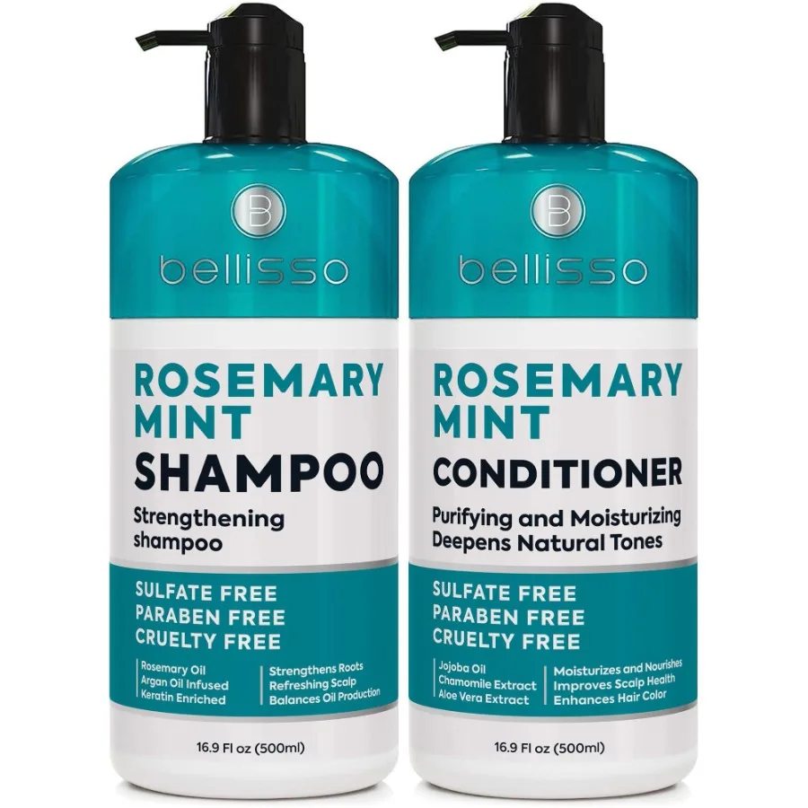 

Rosemary Oil and Mint Shampoo and Conditioner Set Sulfate Free with Peppermint Moisturizing Products for Women and Men Helps Fl