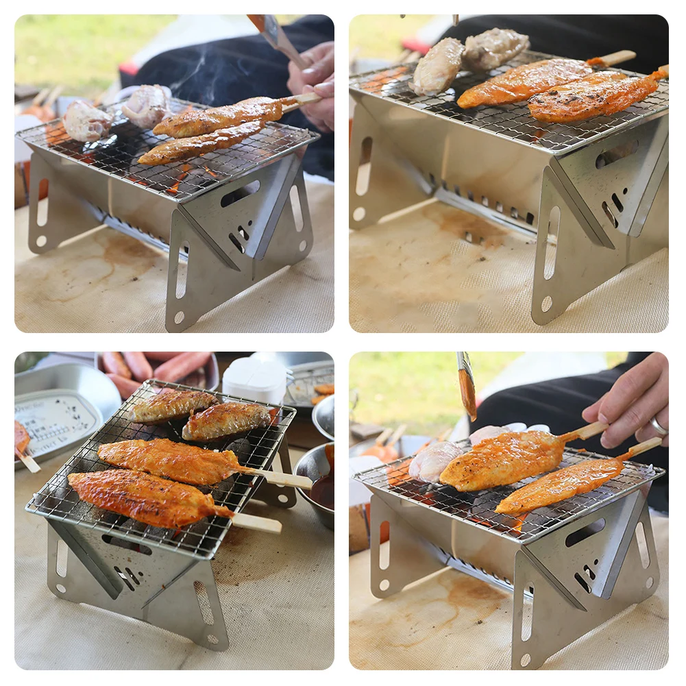 Portable Folding Barbecue Grill Heating Stoves Multifunction Camping BBQ Grill Rack Net Firewood Stove Stainless steel BBQ Grill