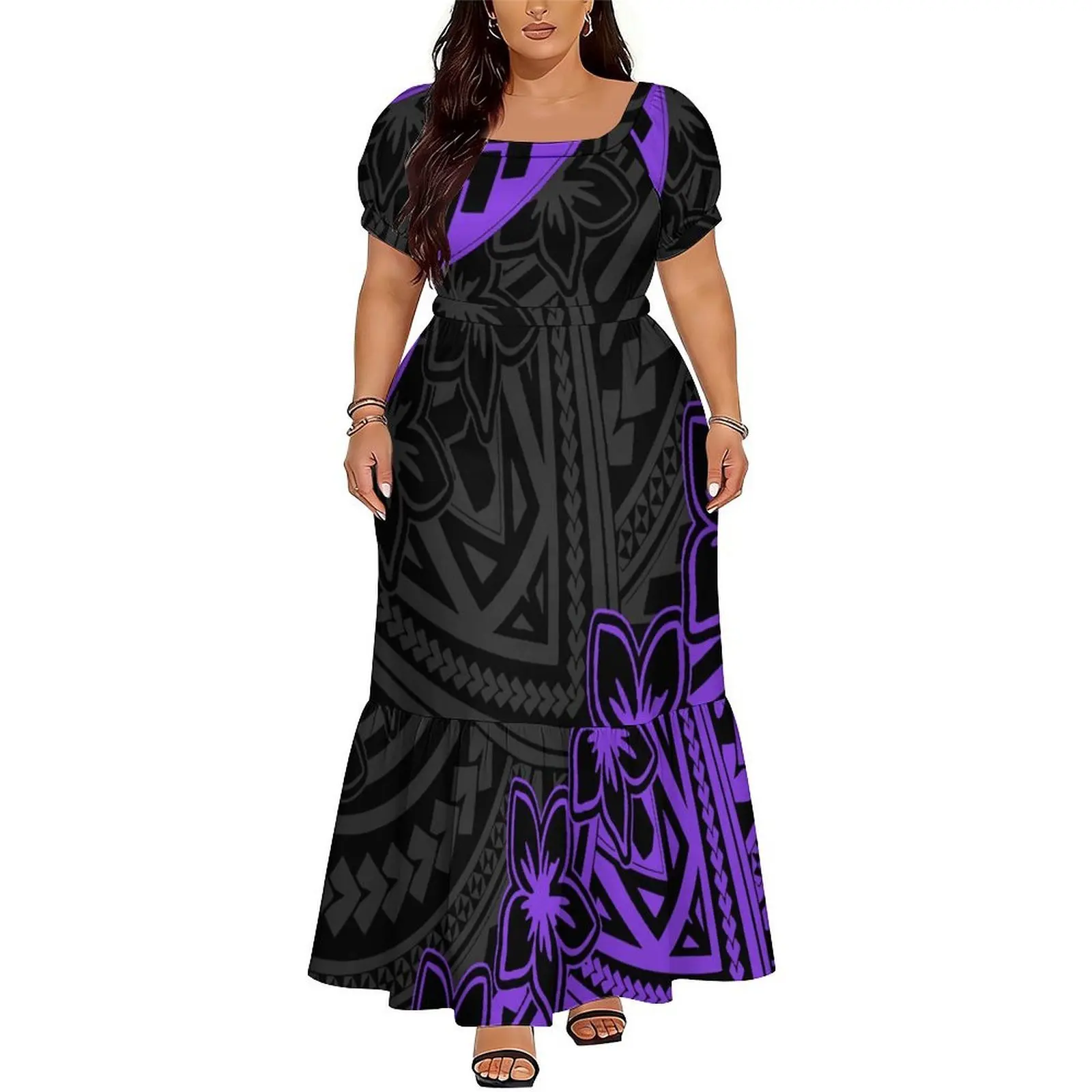 Elegant And High-Quality  Women Puletasi Dress An Ankle-Length Dress With A Square Neckline The Top Choice For Parties