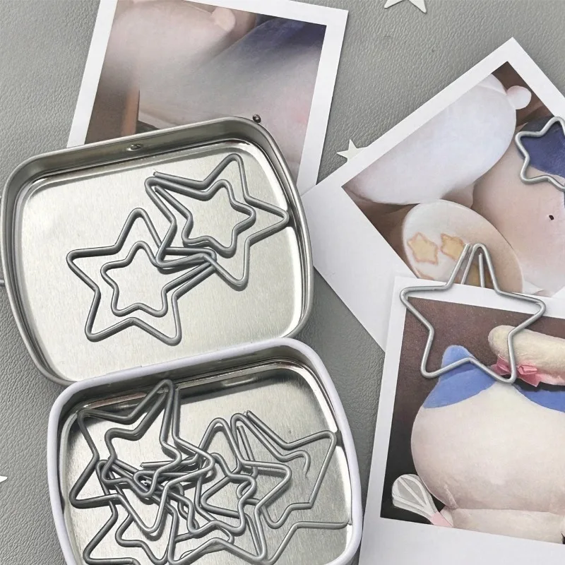 10pcs/set Silver Star Paper Clips Aesthetic INS Casaul Photo Holder for Journaling DIY Card Display Clips for Student Scrapbook